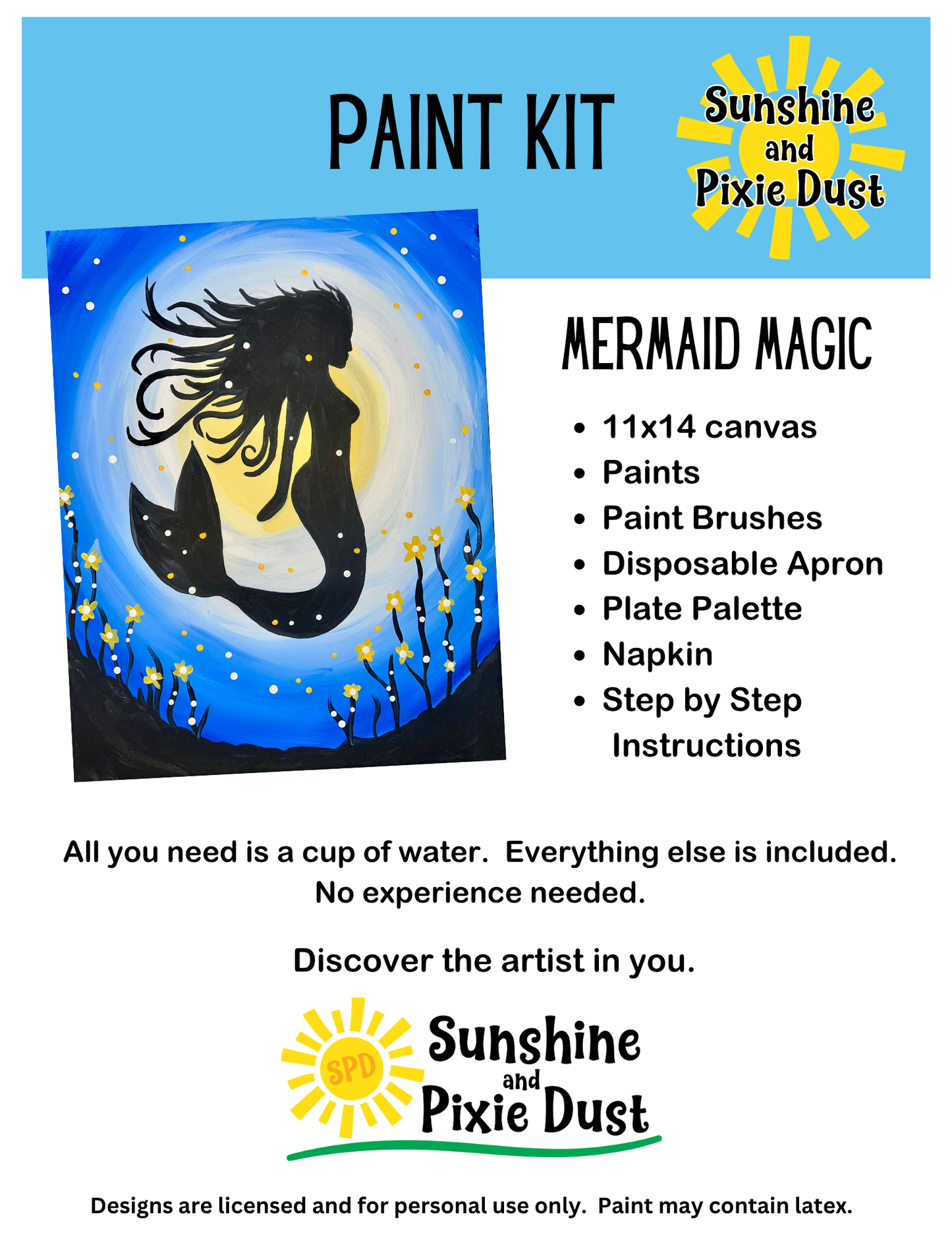 Mermaid Magic Paint Kit – Pre-Drawn Canvas | DIY Paint Kit for All Ages | Easy At-Home Activity | Art Gift
