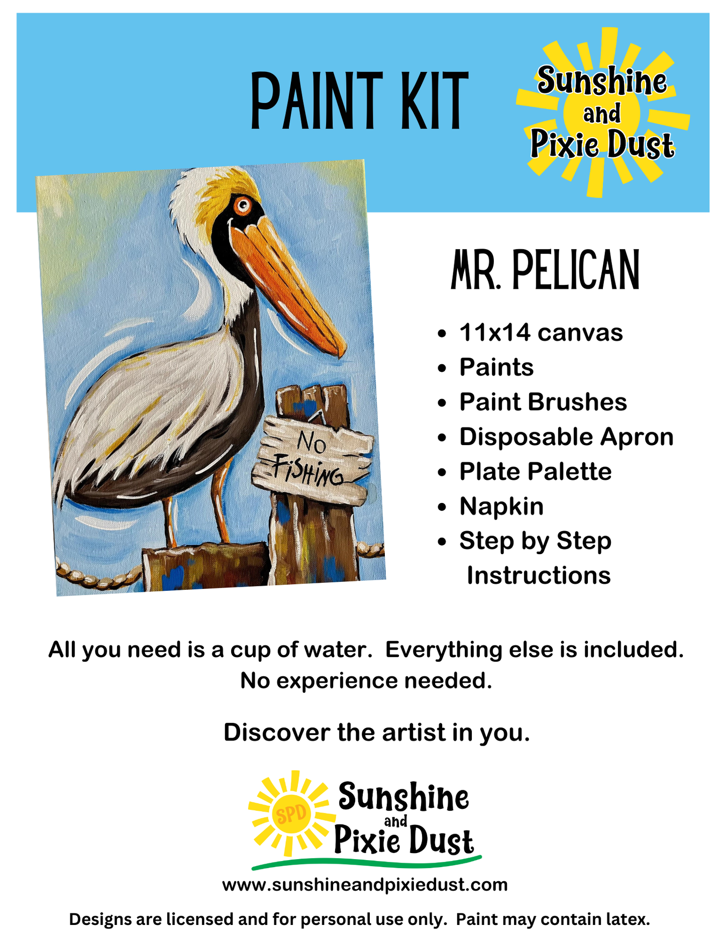 Mr. Pelican Paint Kit – Pre-Drawn Canvas | DIY Paint Kit for All Ages | Easy At-Home Activity | Art Gift