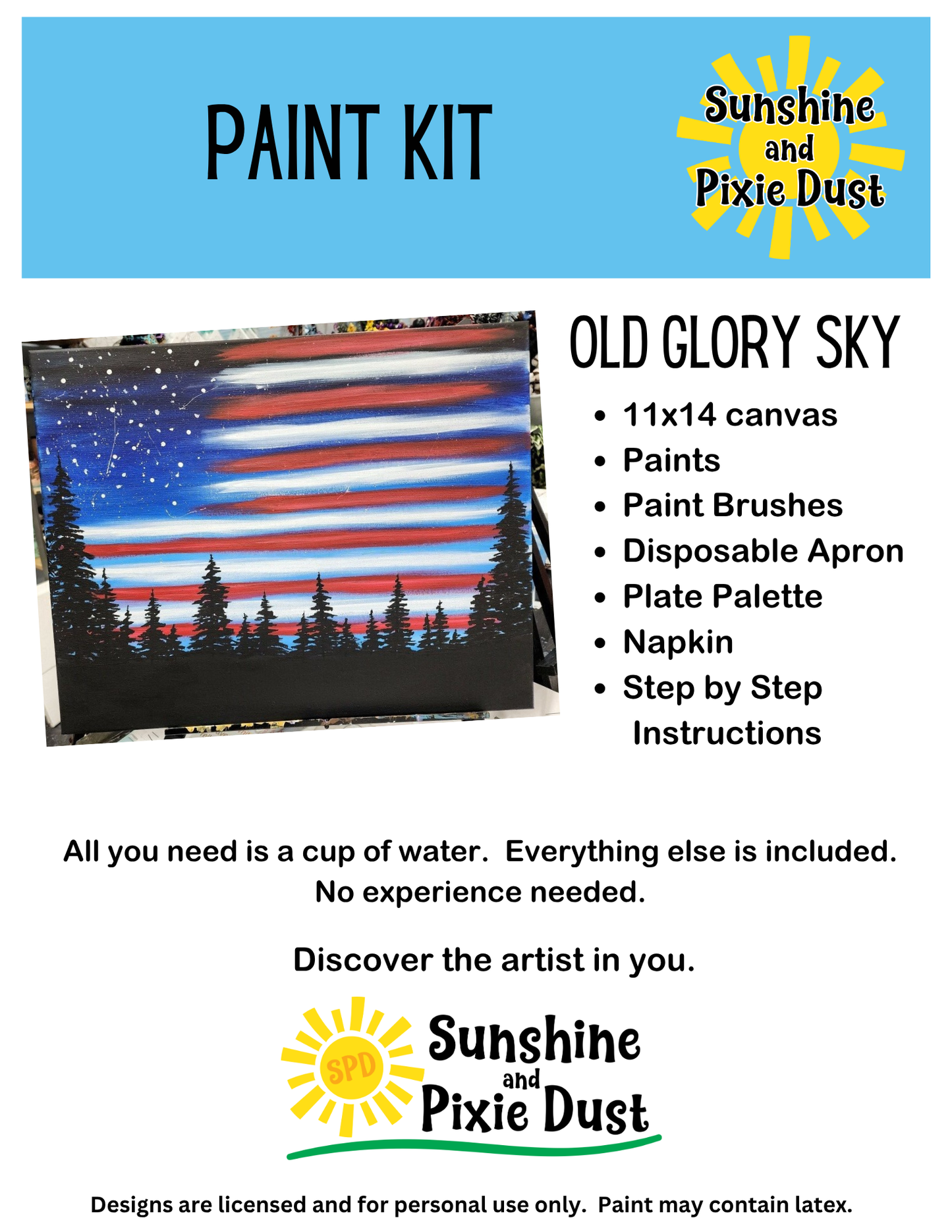 Old Glory Sky Paint Kit – DIY Art Set All Ages, Traced Canvas, Brushes & Instructions, Quality Craft Project Gift