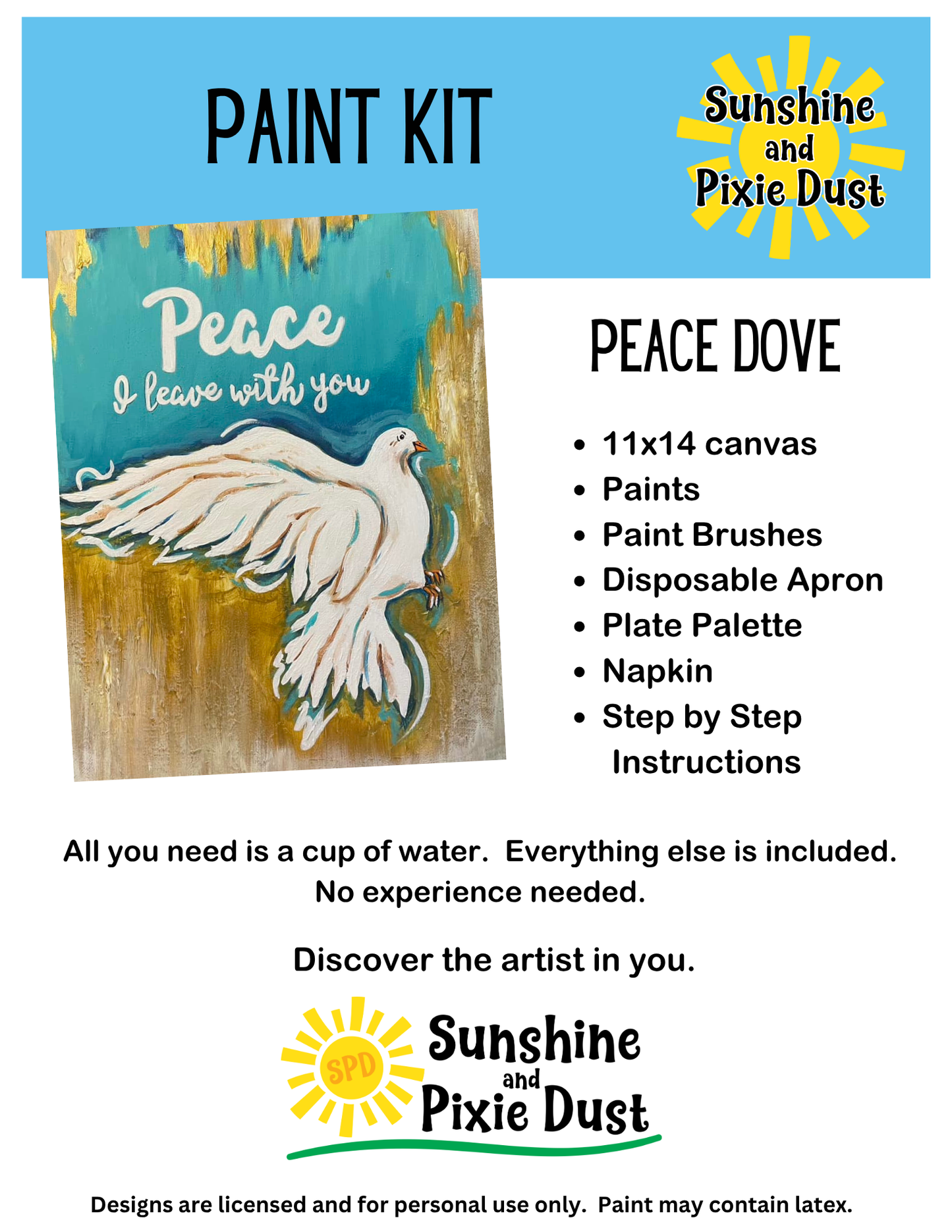 Peace Dove Paint Kit – Pre-Drawn Canvas | DIY Paint Kit for All Ages | Easy At-Home Activity | Art Gift