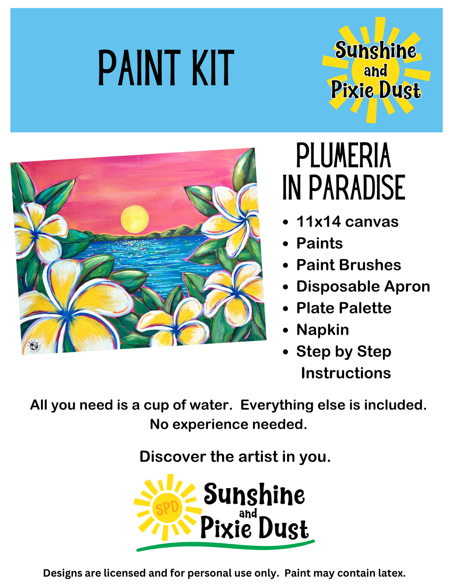Plumeria in Paradise Paint Kit - DIY Art Set All Ages, Traced Canvas, Brushes & Instructions, Quality Craft Project Gift