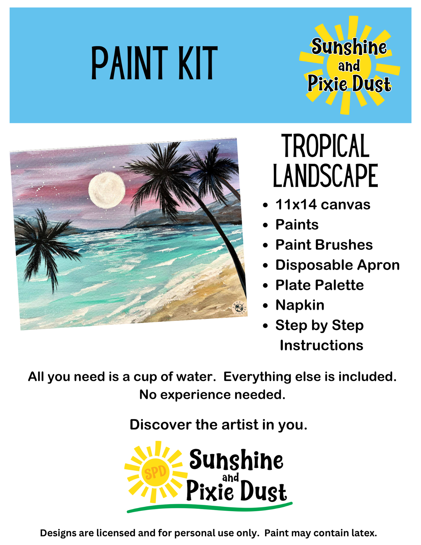 Tropical Landscape Paint Kit – Pre-Drawn Canvas | DIY Paint Kit for All Ages | Easy At-Home Activity | Art Gift