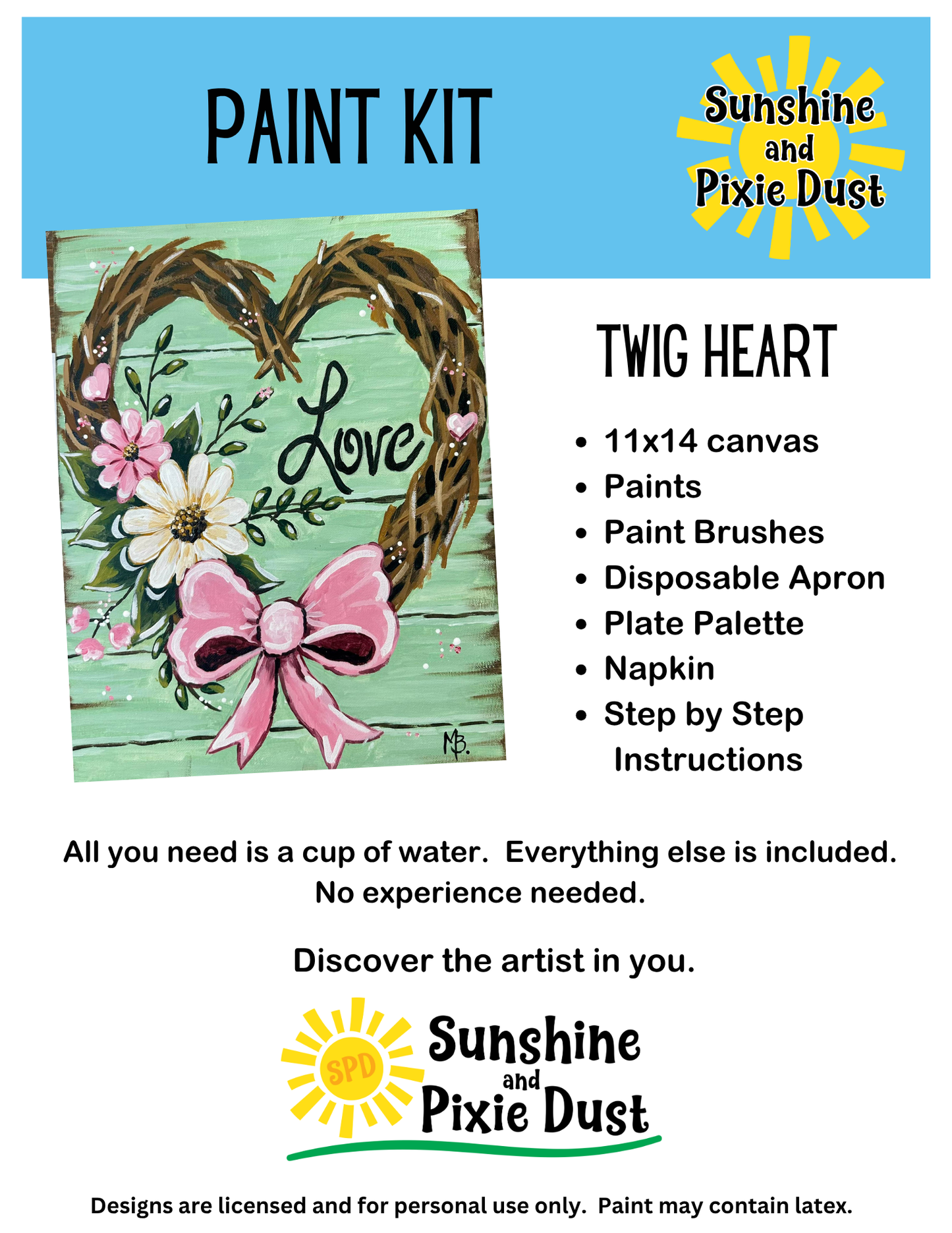 Twig Heart Paint Kit – Pre-Drawn Canvas | DIY Paint Kit for All Ages | Easy At-Home Activity | Art Gift