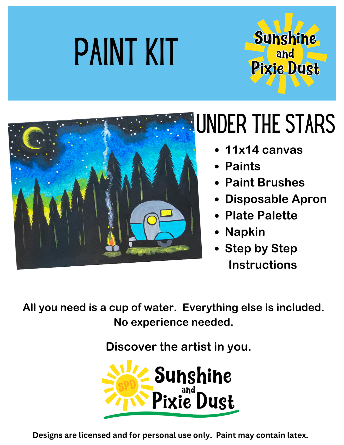 Under the Stars Paint Kit – DIY Art Set All Ages, Traced Canvas, Brushes & Instructions, Quality Craft Project Gift