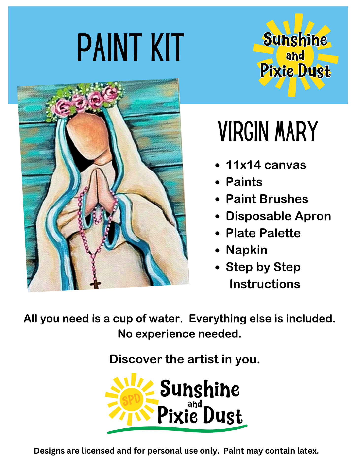 Virgin Mary Paint Kit – Pre-Drawn Canvas | DIY Paint Kit for All Ages | Easy At-Home Activity | Art Gift