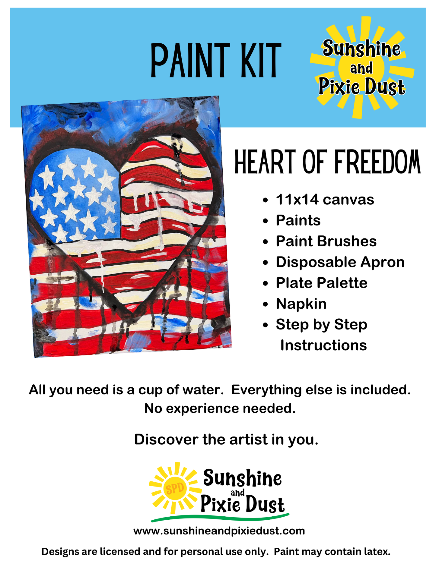 Heart of Freedom Paint Kit – Pre-Drawn Canvas | DIY Paint Kit for All Ages | Easy At-Home Activity | Patriotic Art Gift