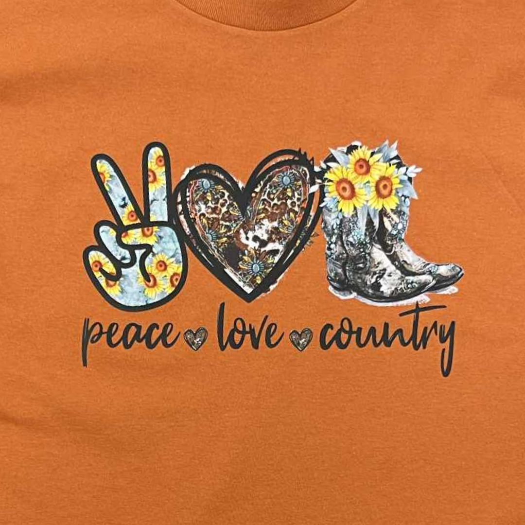 Peace Love Country T-Shirt | Western Style Graphic Tee | Country Girl Shirt | Sunflower Cowgirl Boots
