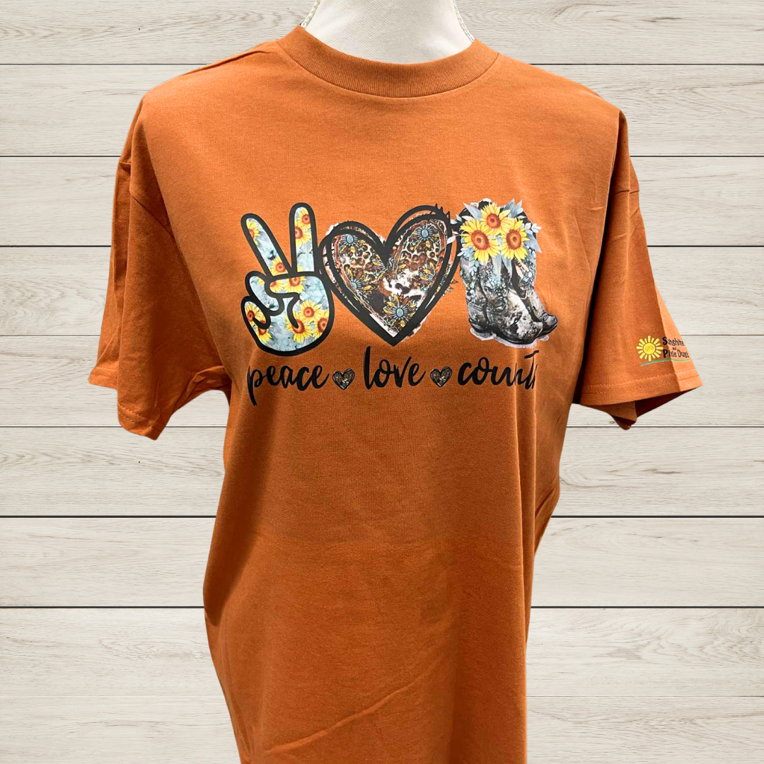 Peace Love Country T-Shirt | Western Style Graphic Tee | Country Girl Shirt | Sunflower Cowgirl Boots