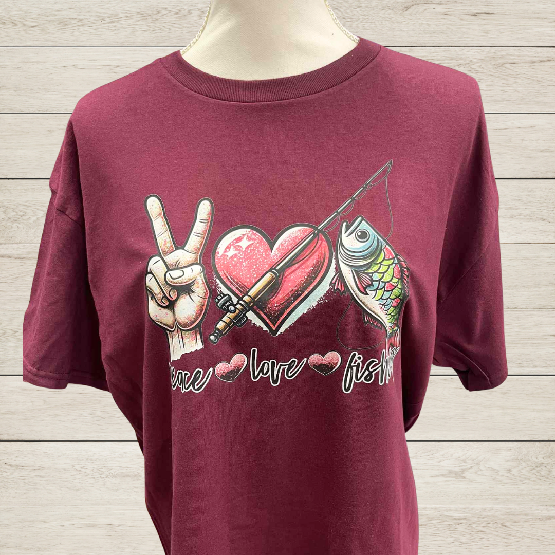 Peace Love Fishing T-Shirt, Heavy Cotton, Unisex Fit