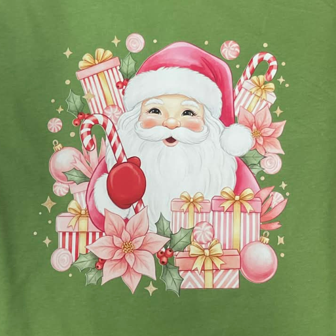 Pink Santa Christmas T-Shirt • Cute Retro Santa Gifts Tee • Whimsical Holiday Graphic Shirt