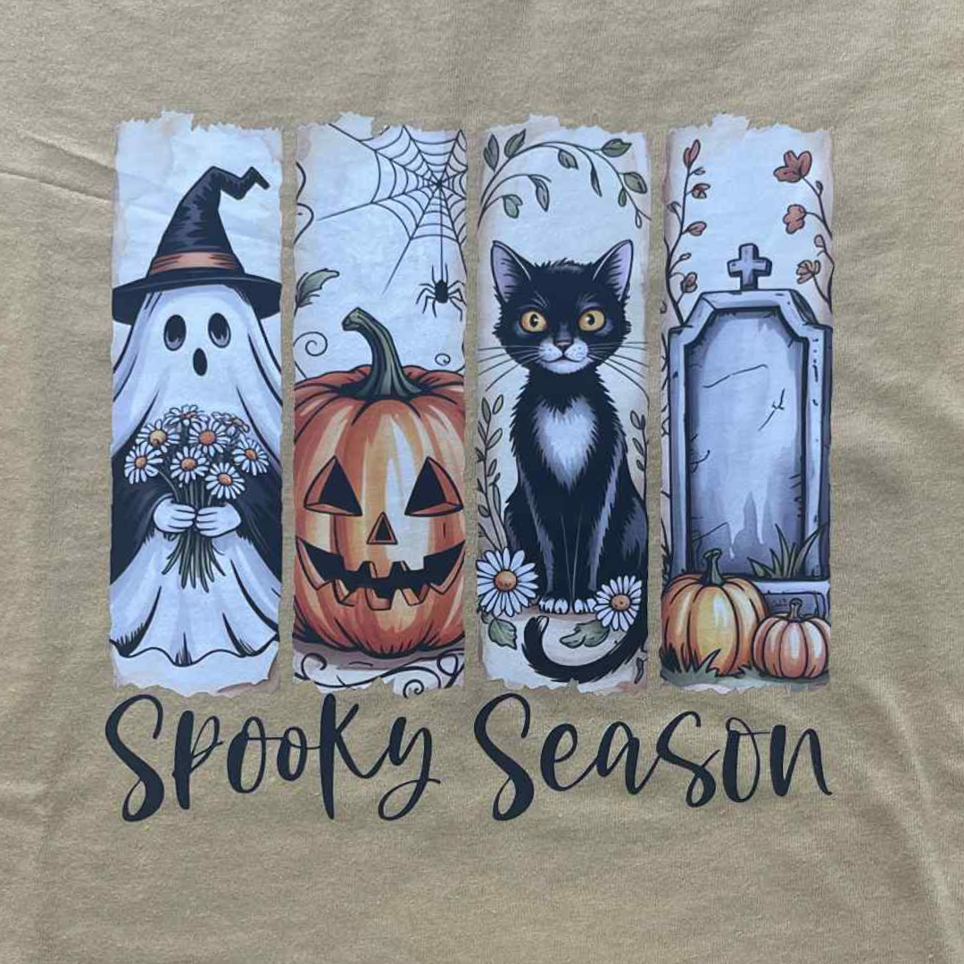 Spooky Season Harvest Haunt Edition T-Shirt | Halloween Tee | Cute Ghost, Cat, Pumpkin, Graveyard