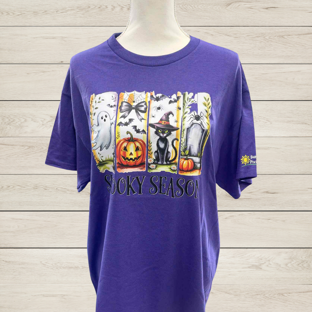 Spooky Season Witchy Whimsy Edition T-Shirt | Halloween Tee | Witchy Cat, Pumpkin, Ghost, Graveyard