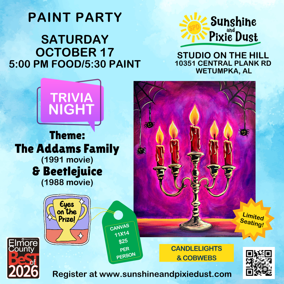 10/17/2026 PM 05:00 The Addams Family/Beetlejuice Trivia Night Paint Party (SPD Studio)