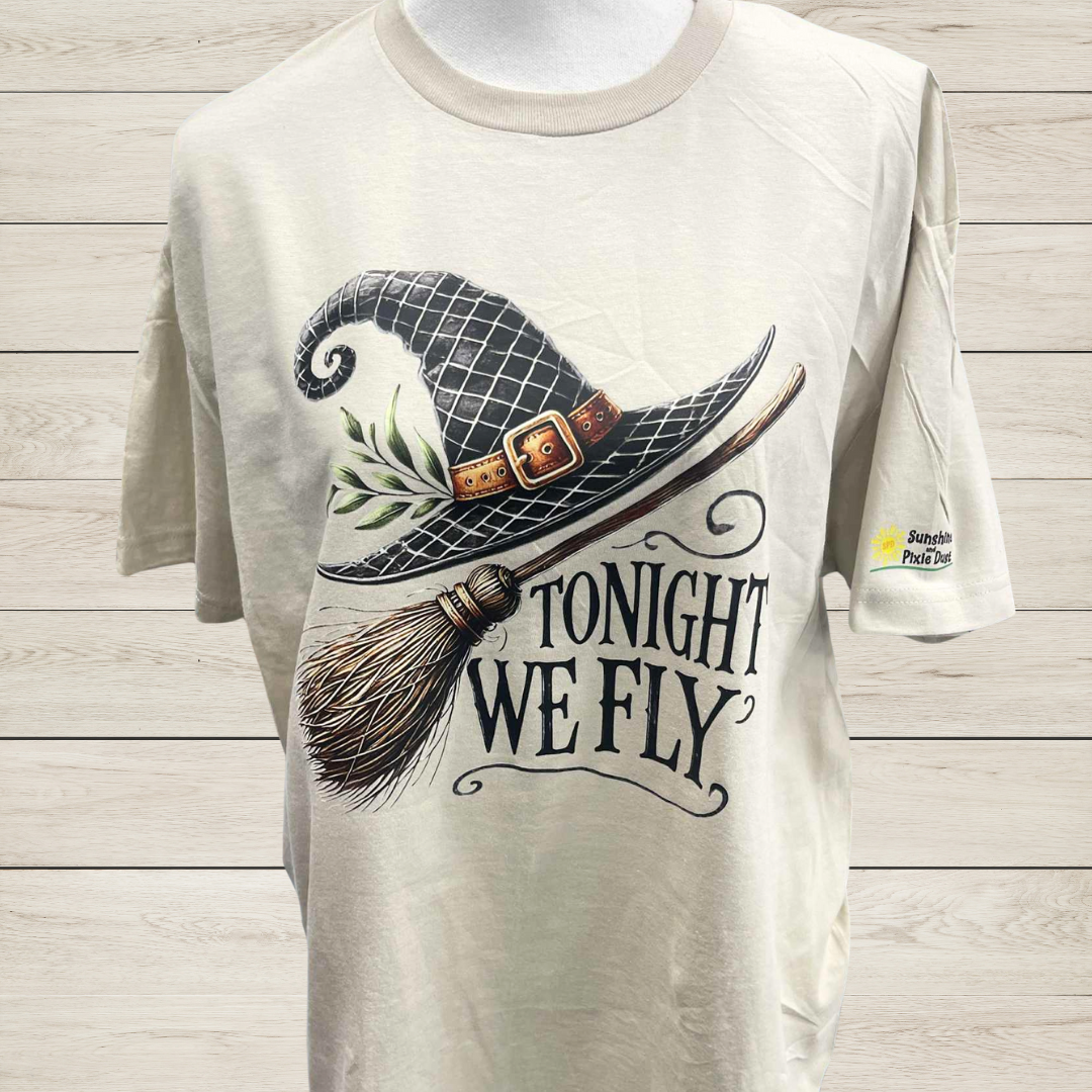 Tonight We Fly Witch Hat and Broom T-Shirt – Halloween Shirt – Sunshine and Pixie Dust Original Tee