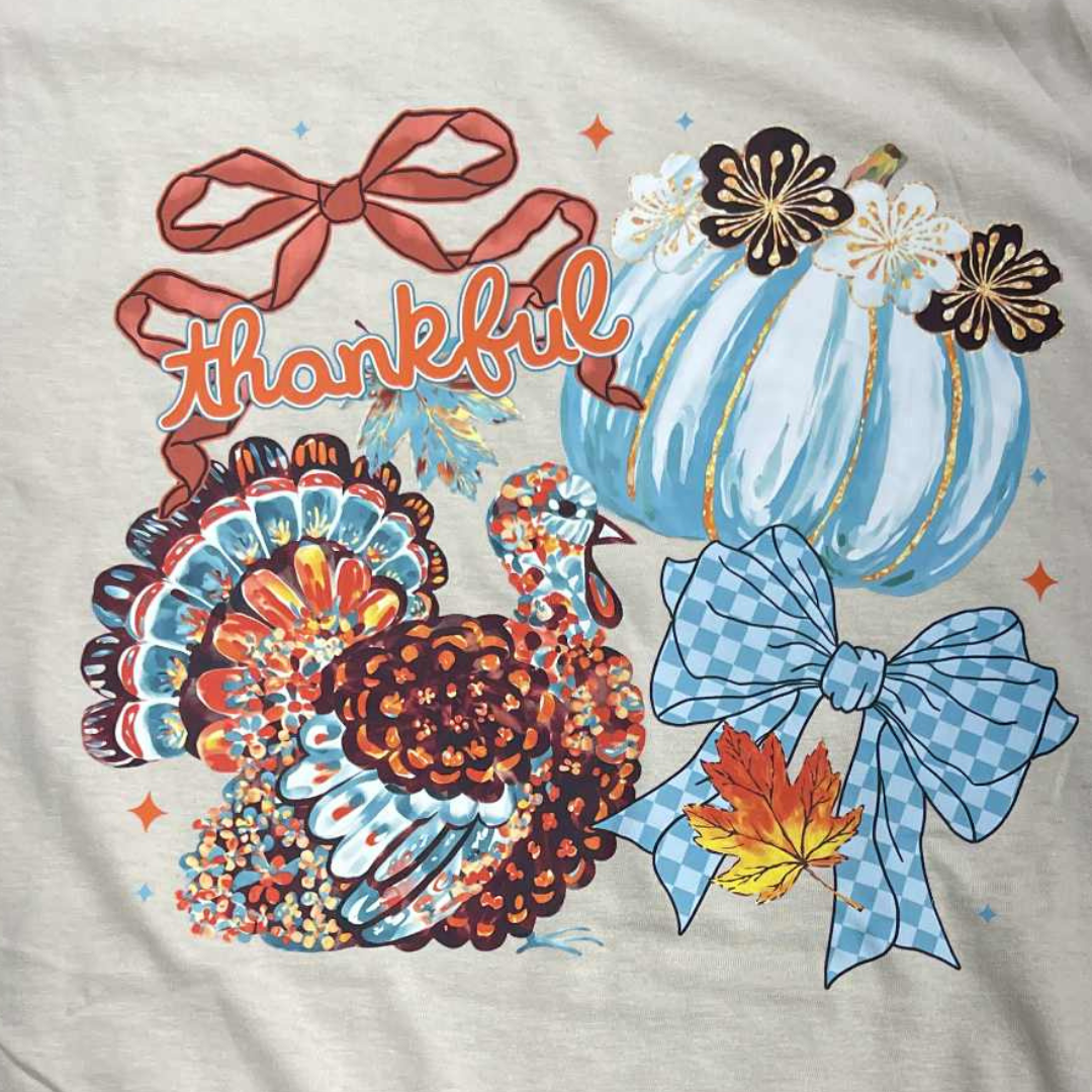 Thankful Turkey and Pumpkin Shirt | Fall Thanksgiving Graphic Tee | Country Patchwork Pumpkin Shirt | Cute Autumn Turkey T-Shirt