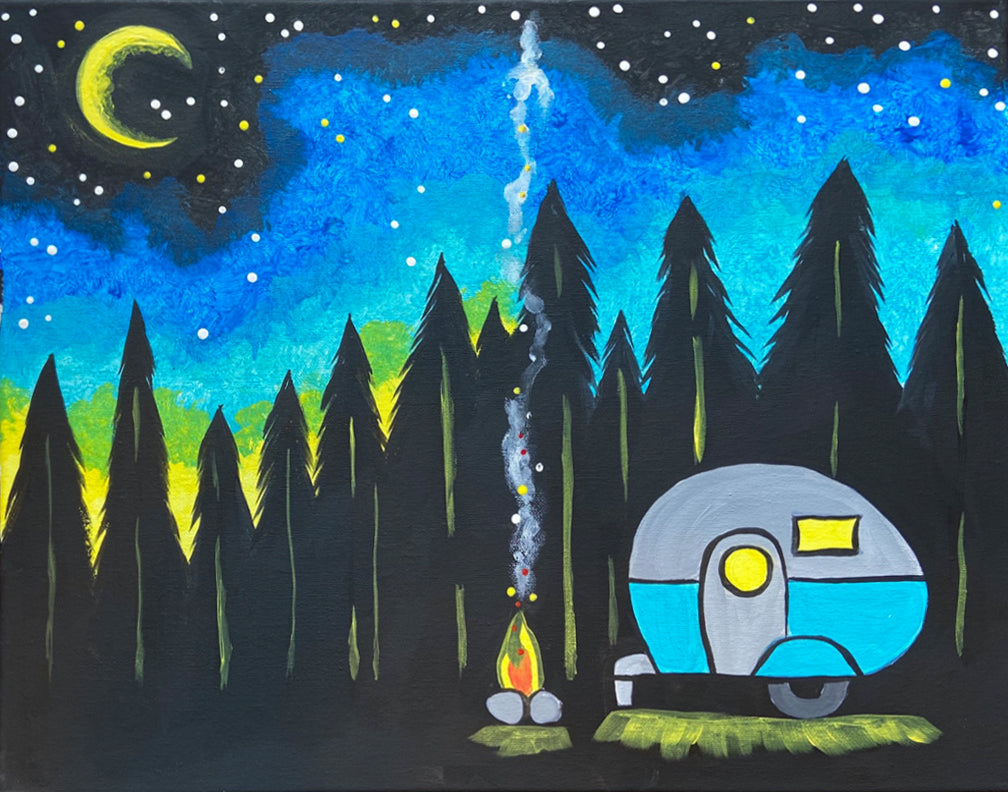 Under the Stars Paint Kit – DIY Art Set All Ages, Traced Canvas, Brushes & Instructions, Quality Craft Project Gift