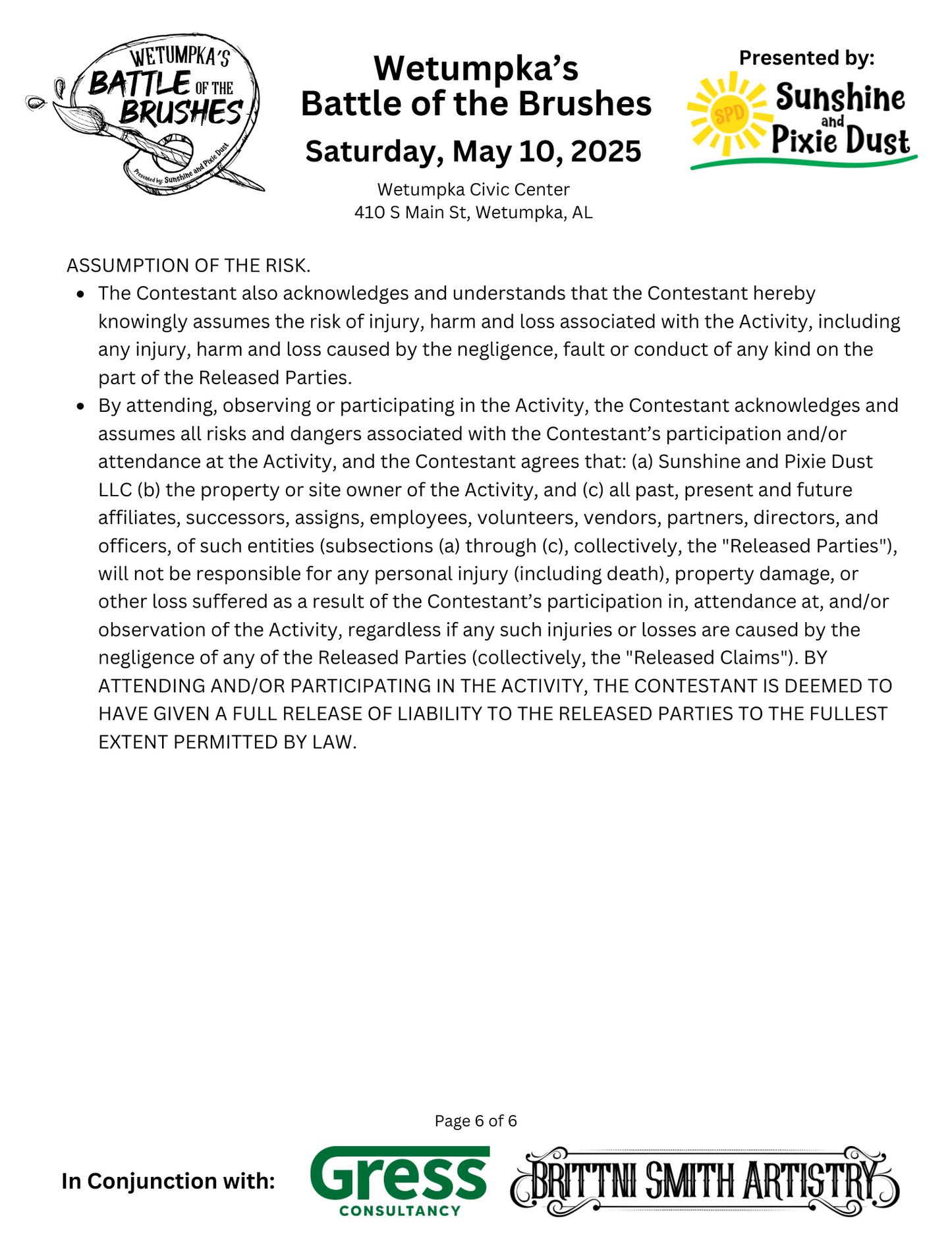Wetumpka's Battle of the Brushes 2025 Registration