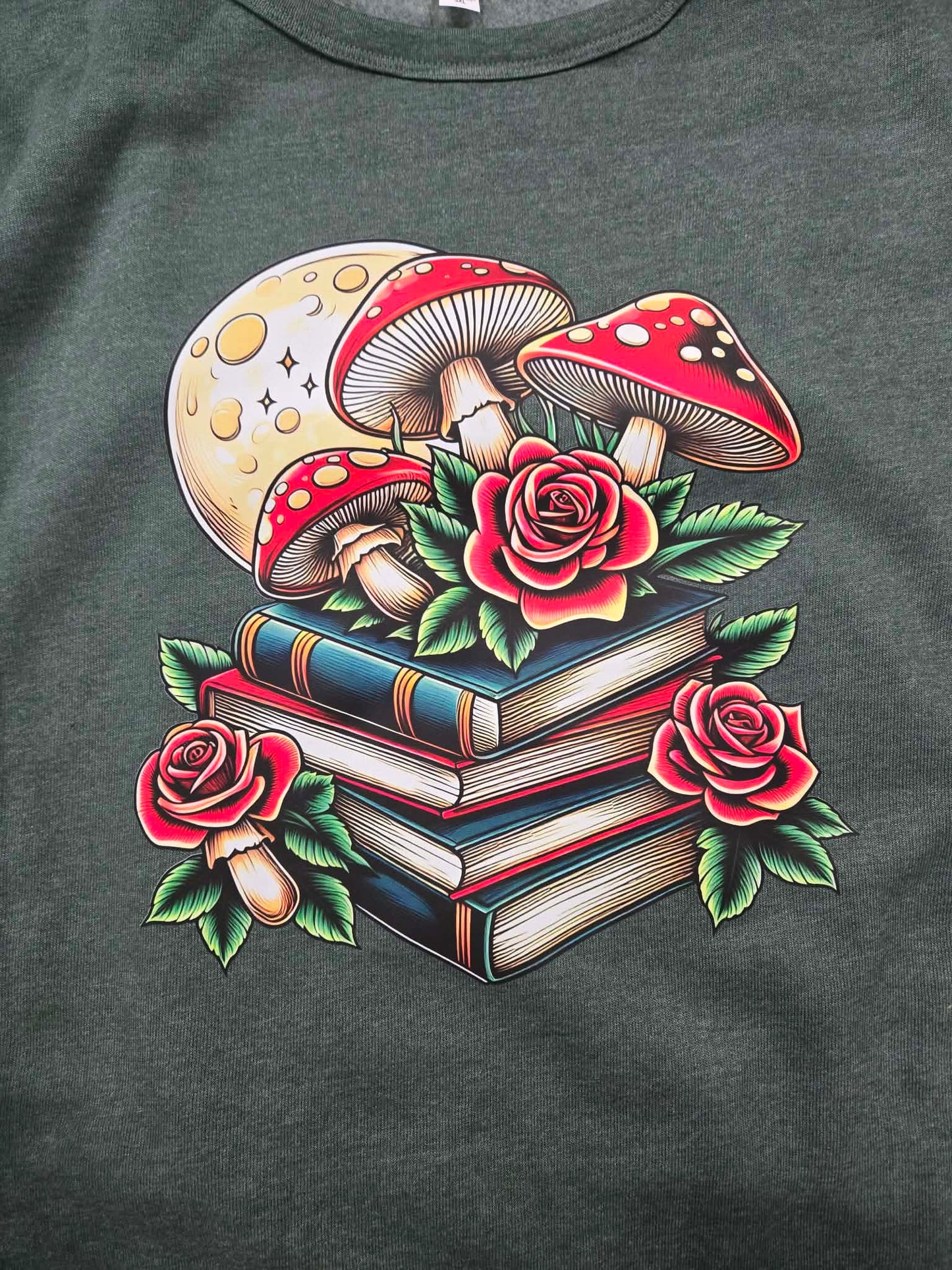 Mushrooms and Books Sweatshirt – Cottagecore Fantasy Graphic, Super Soft Book Lover Top