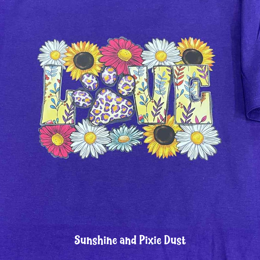 LOVE with Paw and Flowers T-Shirt, Soft Style, Unisex Fit
