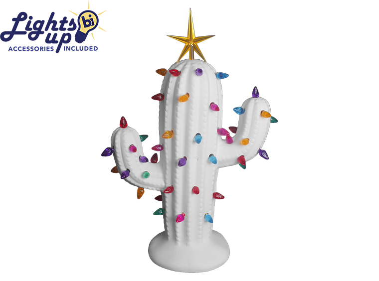 Lighted Christmas Cactus Ceramic