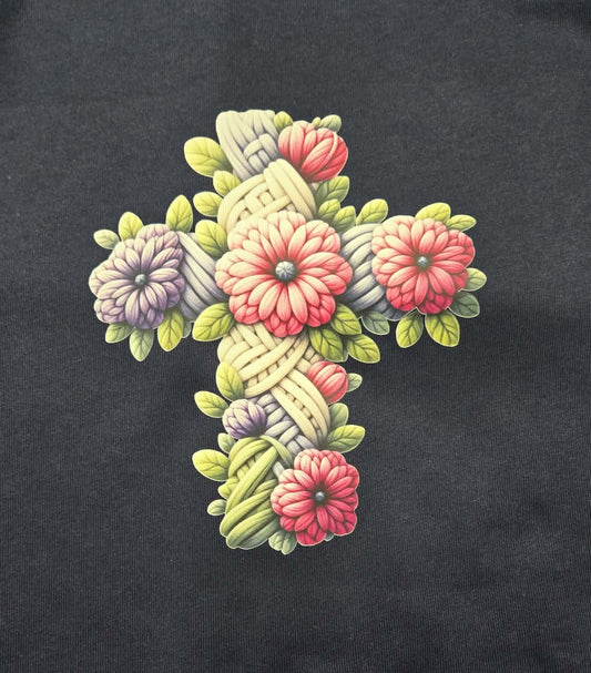 Floral Cross Faith Sweatshirt – Christian Cross with Flowers Religious Inspirational Apparel
