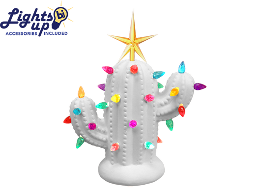 Lighted Small Christmas Cactus Ceramic