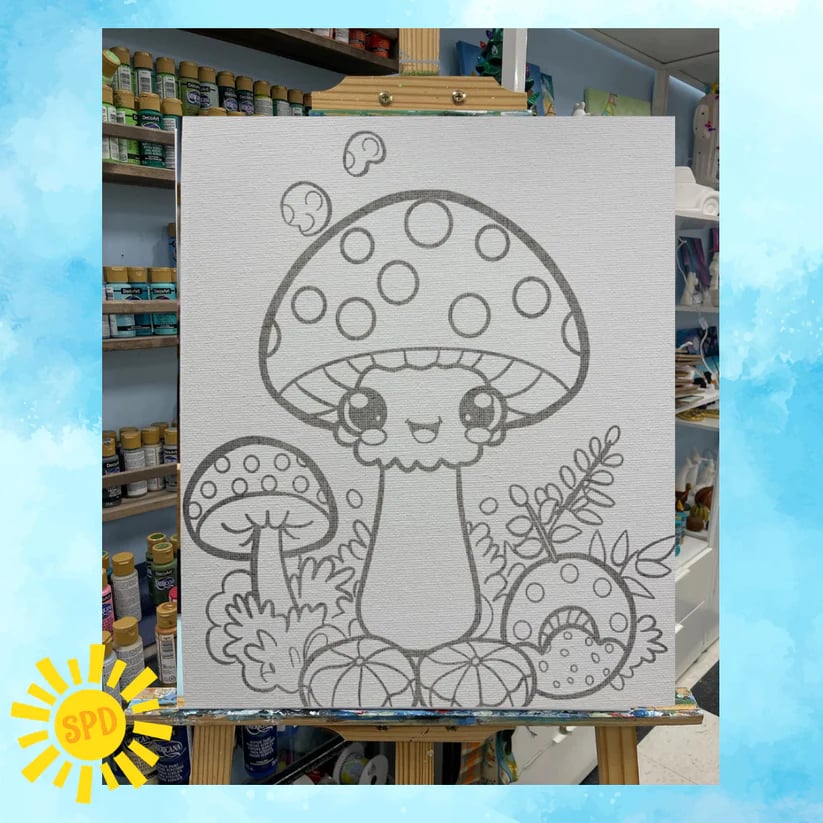 Happy Mushroom – Traced 11x14 Canvas