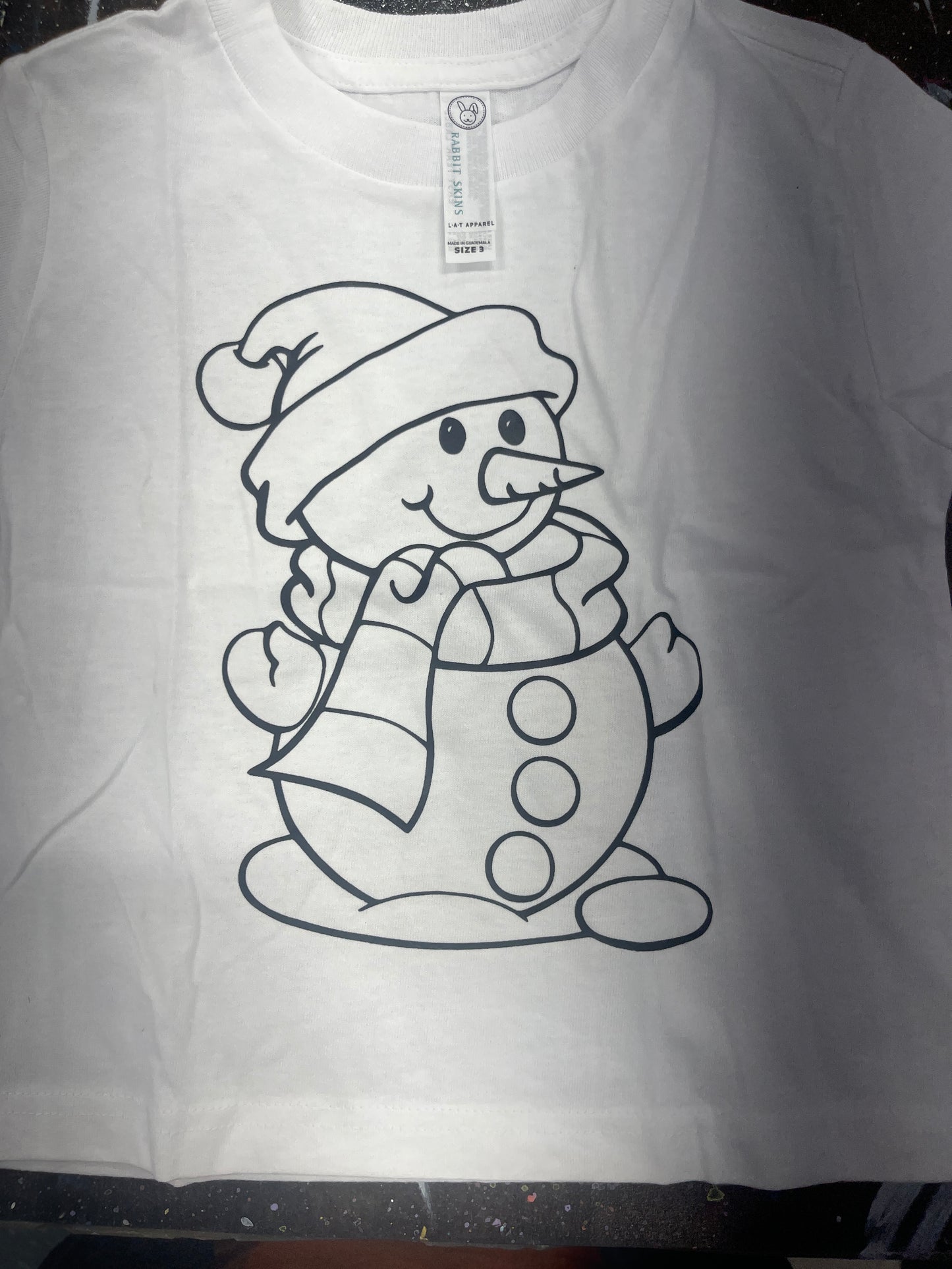 Coloring Christmas T-Shirt Snowman White Child Size 3