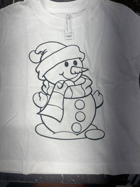 Coloring Christmas T-Shirt Snowman White Child Size 3