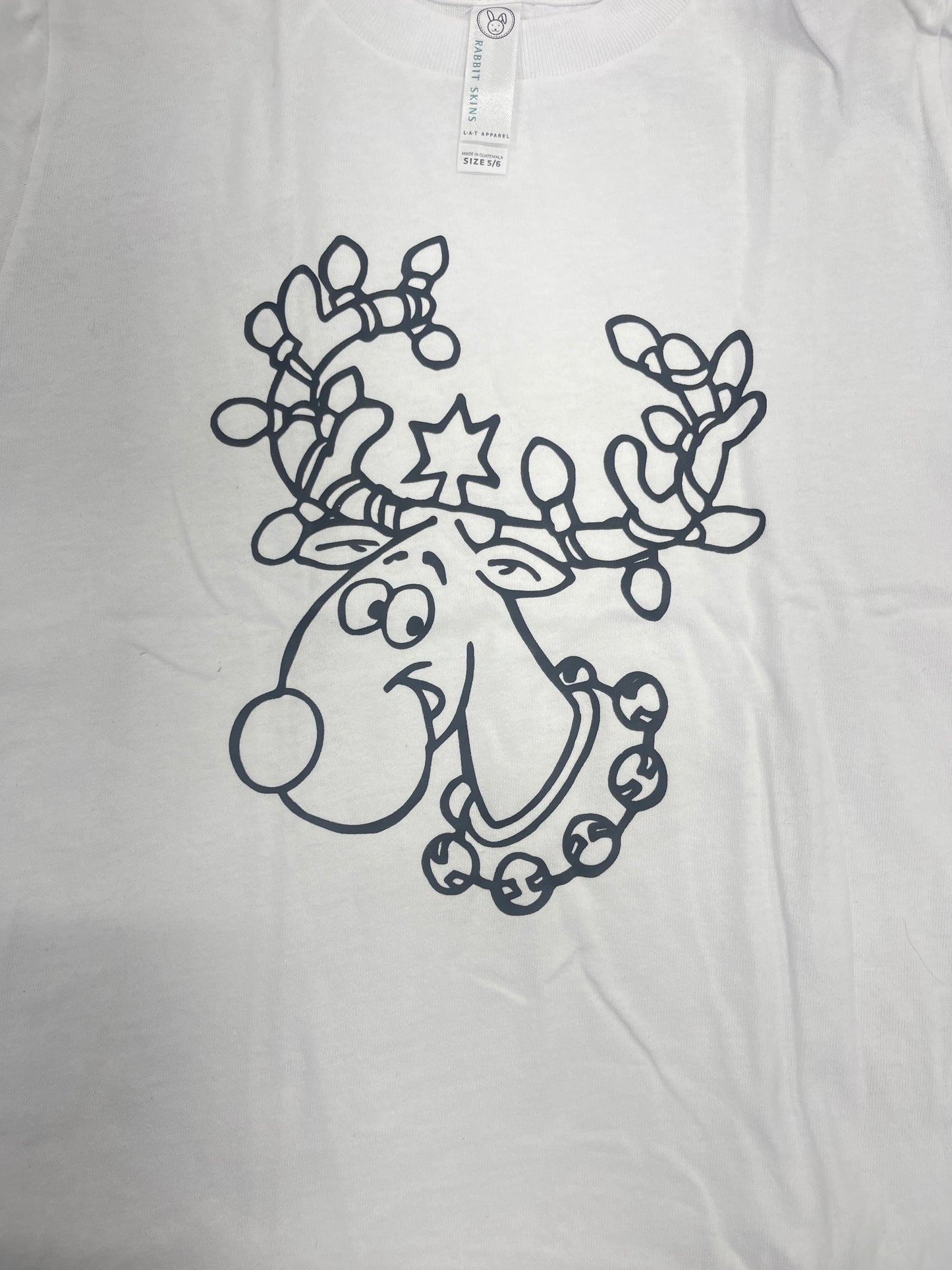 Coloring Christmas T-Shirt Reindeer White Child Size 5-6