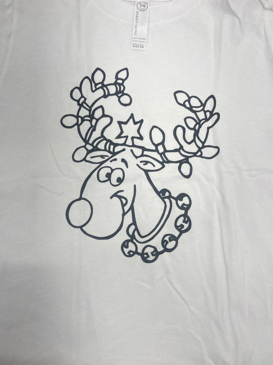 Coloring Christmas T-Shirt Reindeer White Child Size 5-6