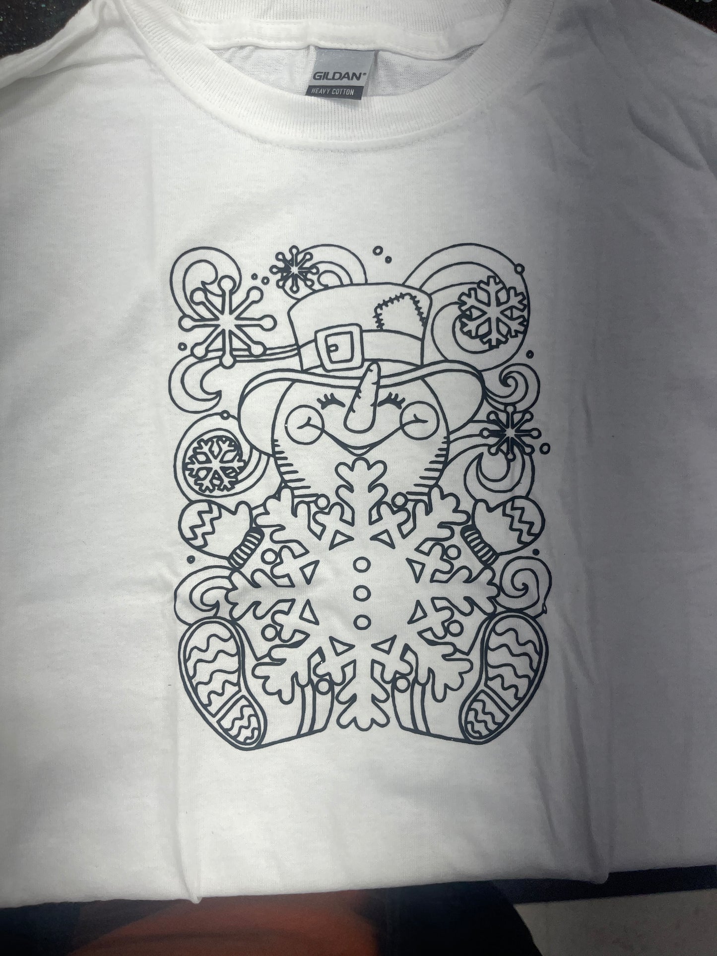 Coloring Christmas T-Shirt Snowflake Snowman White Youth XS