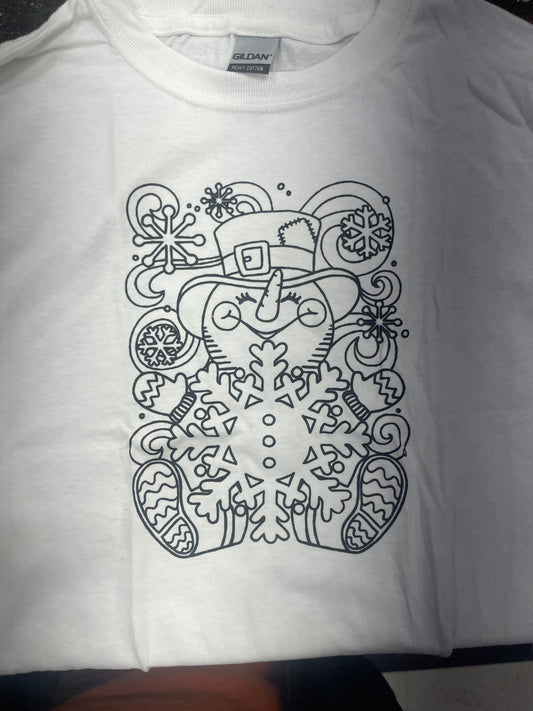 Coloring Christmas T-Shirt Snowflake Snowman White Youth XS