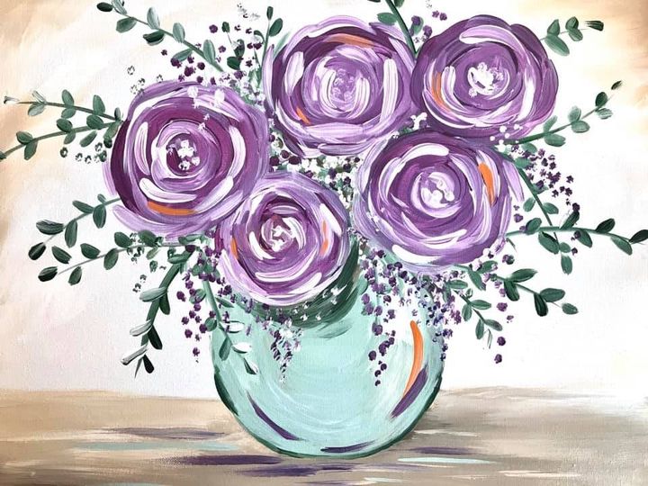 Purple Flowers in Vase Acrylic Paint Kit