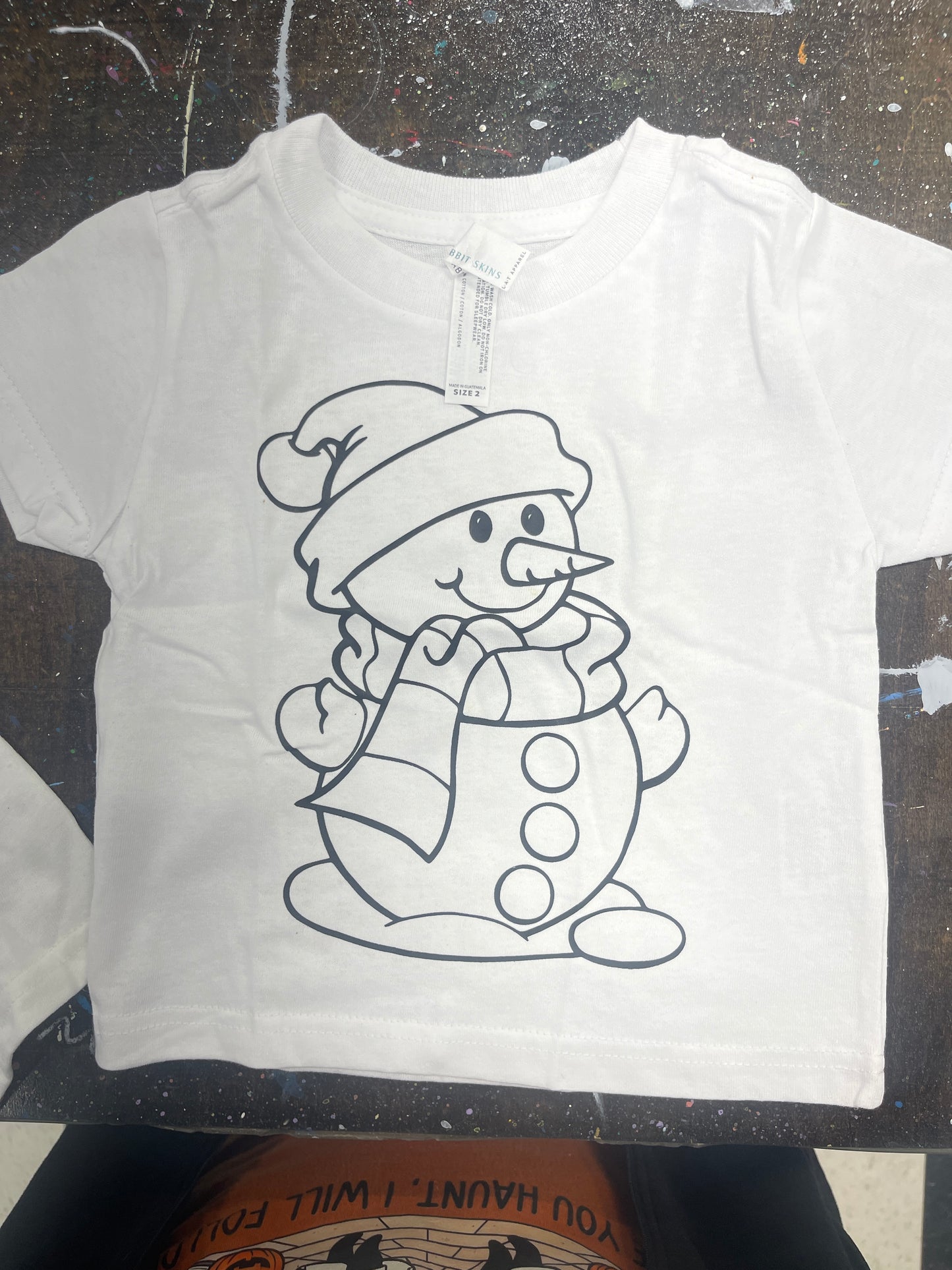 Coloring Christmas T-Shirt Snowman White Child Size 2