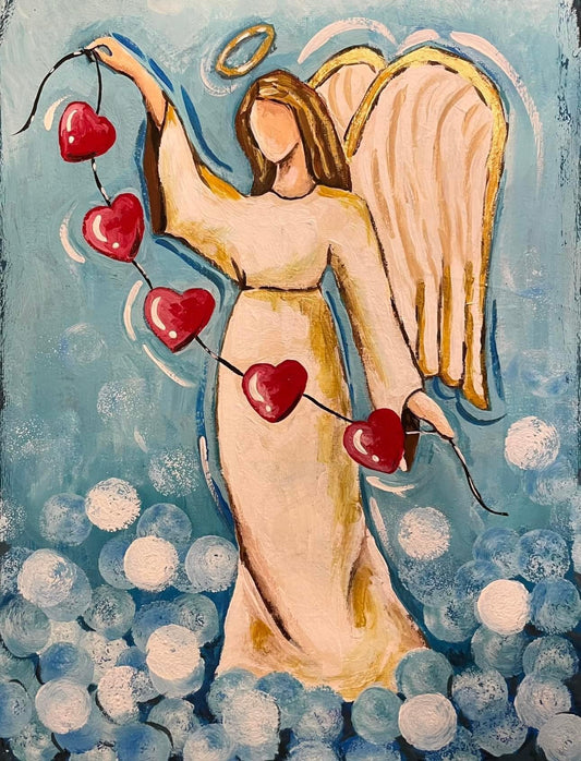 Angel of Love 11x14 Canvas Paint Kit – DIY Angel Art Set All Ages, Traced Canvas, Brushes & Instructions, Inspirational Creative Gift