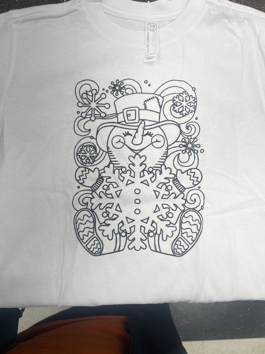 Coloring Christmas T-Shirt Snowflake Snowman White Child Size 7