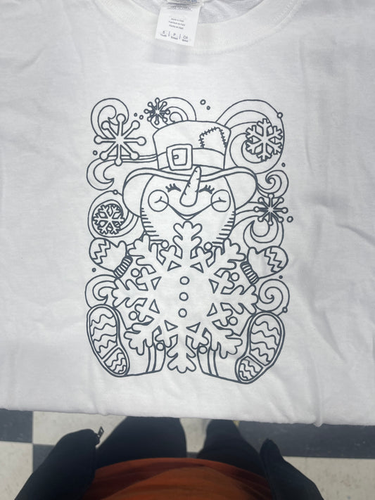 Coloring Christmas T-Shirt Snowflake Snowman White Youth S