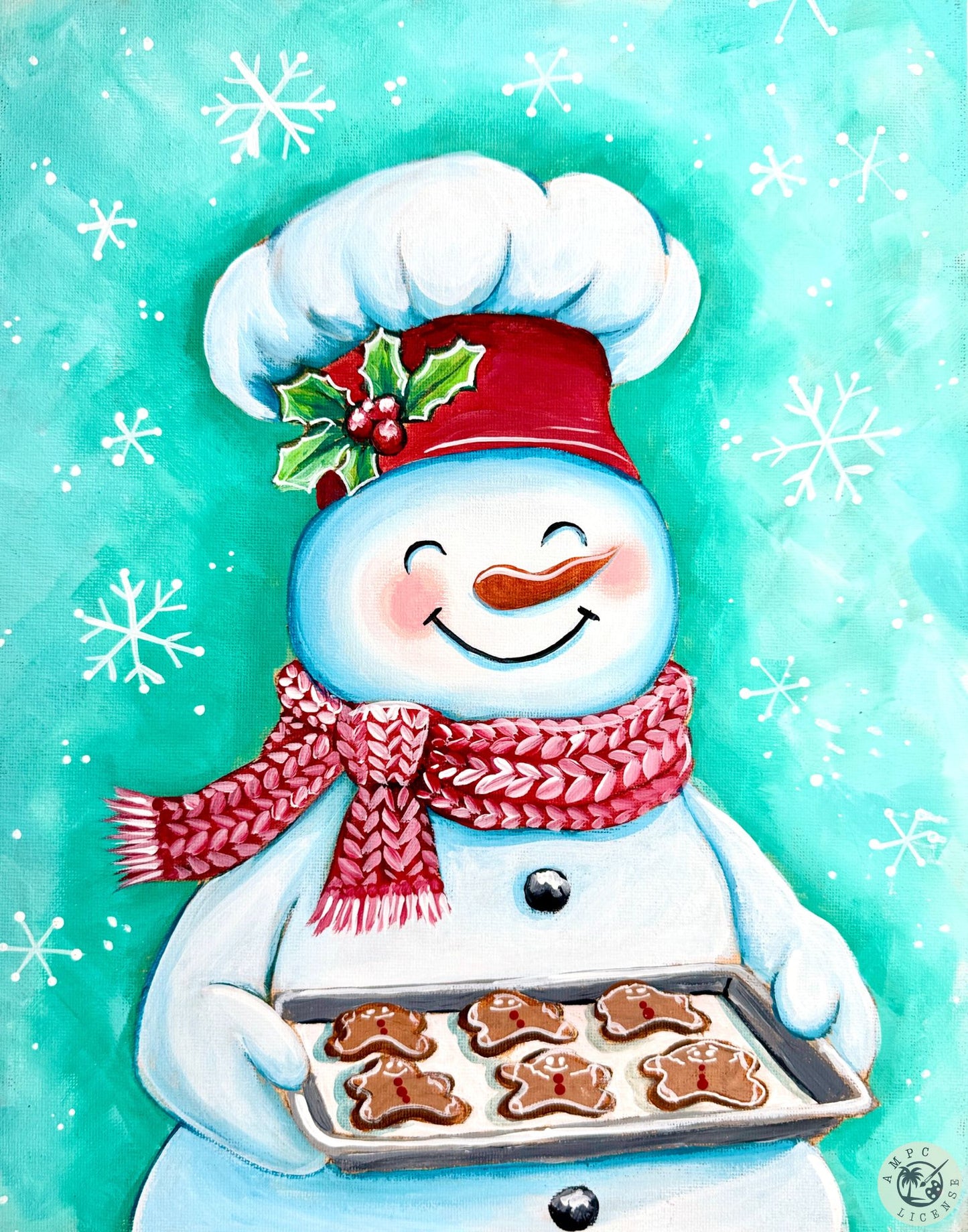 Baking Spirits Bright Snowman 11x14 Canvas Paint Kit – DIY Art Set All Ages, Traced Canvas, Brushes & Instructions, Quality Craft Project Gift