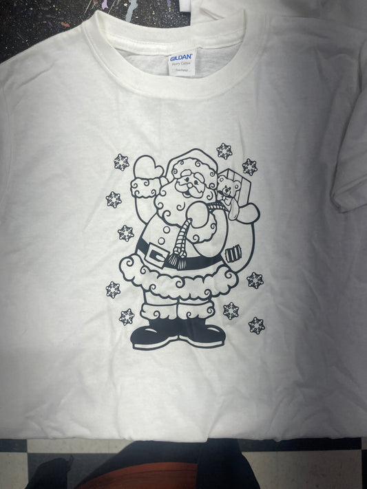 Coloring Christmas T-Shirt Santa White Child Size 5-6