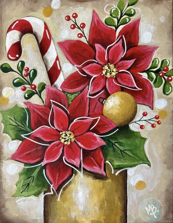 Candy Cane Blooms 11x14 Canvas Paint Kit – DIY Art Set All Ages, Traced Canvas, Brushes & Instructions, Quality Craft Project Gift