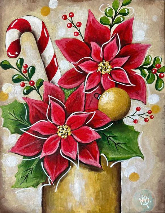 Candy Cane Blooms 11x14 Canvas Paint Kit – DIY Art Set All Ages, Traced Canvas, Brushes & Instructions, Quality Craft Project Gift