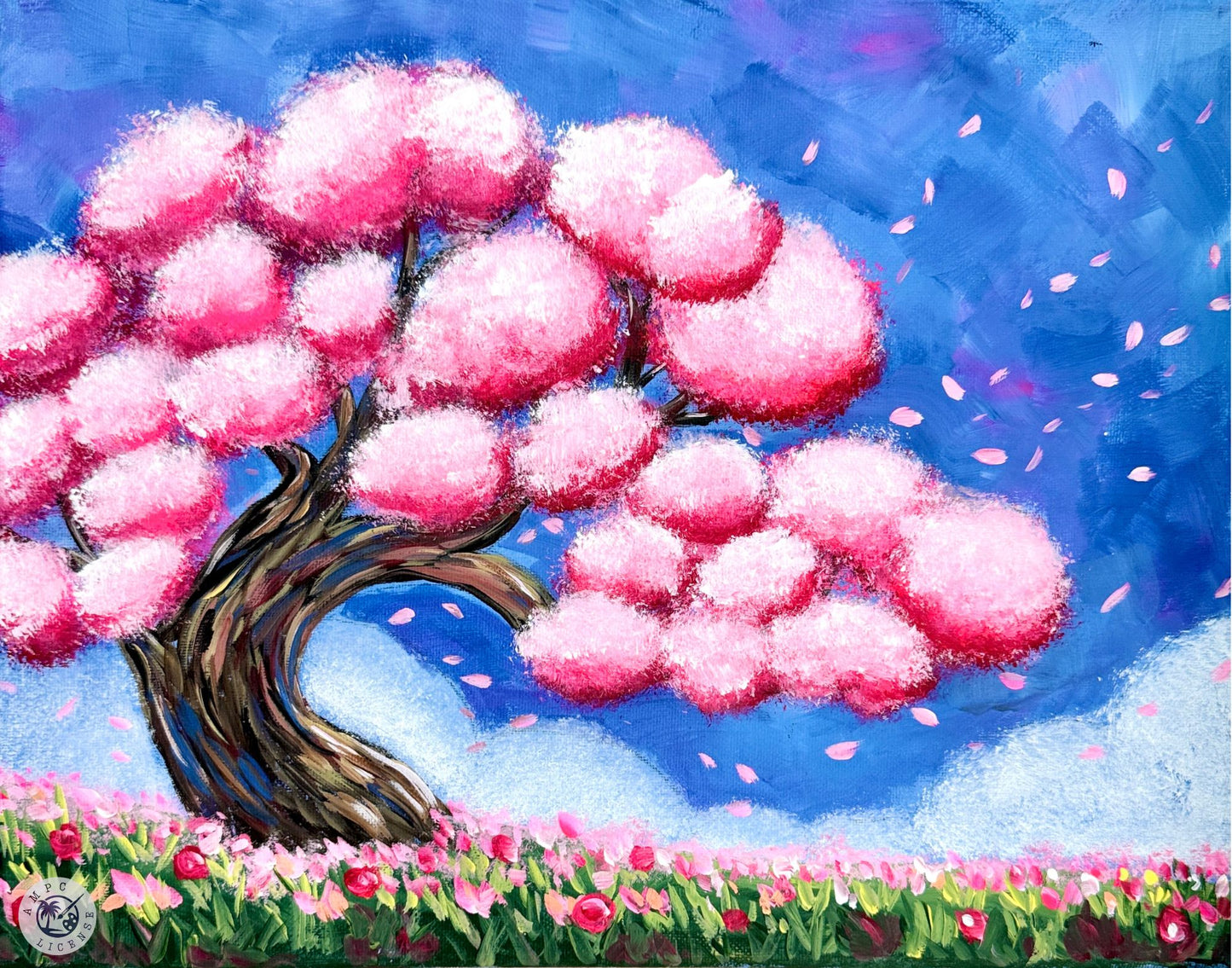 Cherry Blossom Sky Paint Kit | 11x14 DIY Pre-Drawn Canvas with Instructions | Florals Craft Time