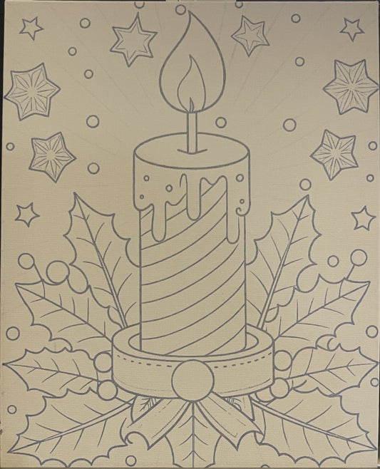 Christmas Candle 8x10 Canvas Board Paint Kit - DIY Art Set All Ages, Traced Design, Paint & Brush, Quality Craft Project Gift