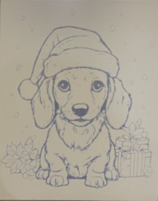 Christmas Doxie 8x10 Canvas Board Paint Kit - DIY Art Set All Ages, Traced Design, Paint & Brush, Quality Craft Project Gift