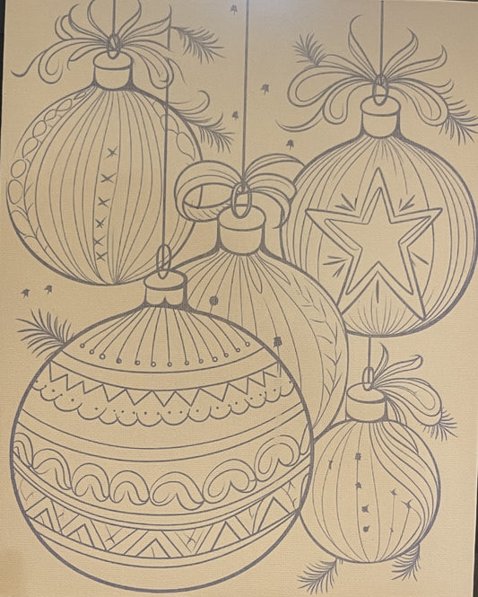 Christmas Ornaments 8x10 Canvas Board Paint Kit - DIY Art Set All Ages, Traced Design, Paint & Brush, Quality Craft Project Gift