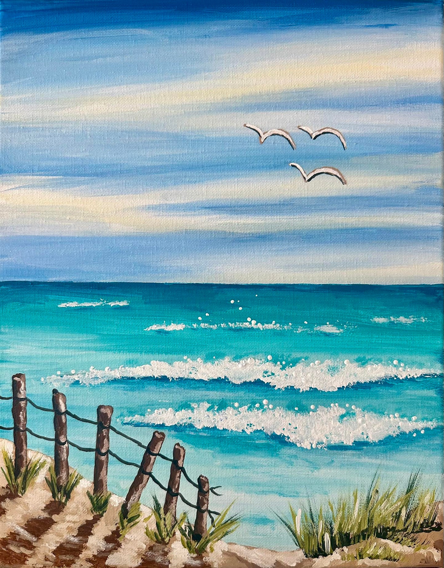 Coastal Calm Paint Kit | 11x14 DIY Pre-Drawn Canvas with Instructions | Beach Craft