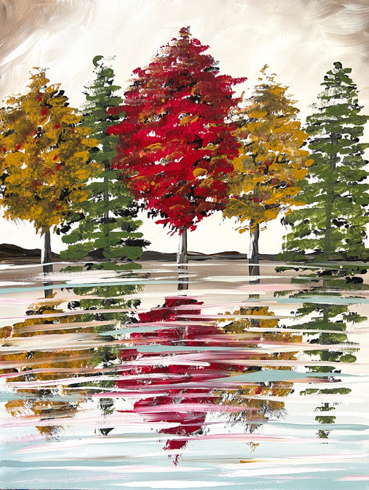 Fall Trees Over Water Acrylic Paint Kit
