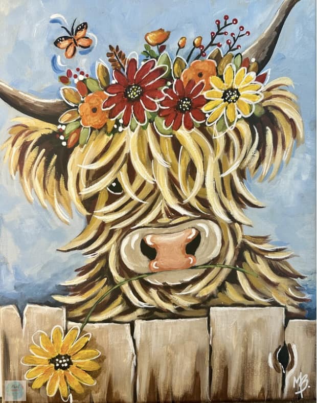 Fall-Y Cow 11x14 Canvas Paint Kit – DIY Art Set All Ages, Traced Canvas, Brushes & Instructions, Quality Craft Project Gift