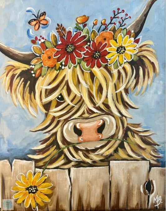 Fall-Y Cow 11x14 Canvas Paint Kit – DIY Art Set All Ages, Traced Canvas, Brushes & Instructions, Quality Craft Project Gift
